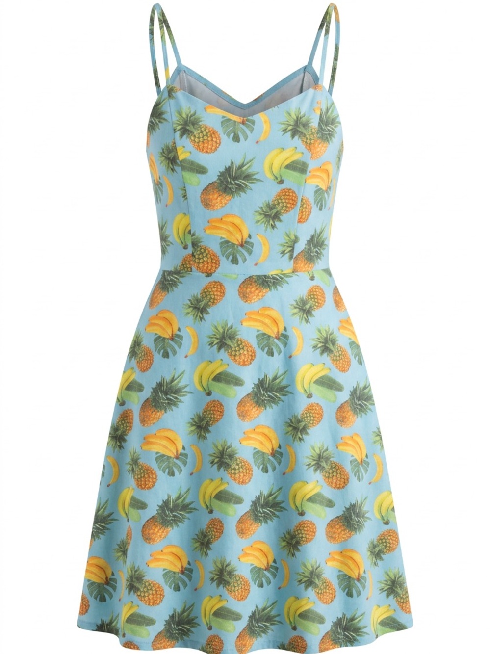 Pretty Attitude |Light Blue Tropical Fruit Mini Dress with Spaghetti Straps 🍌🍍🍌🍍